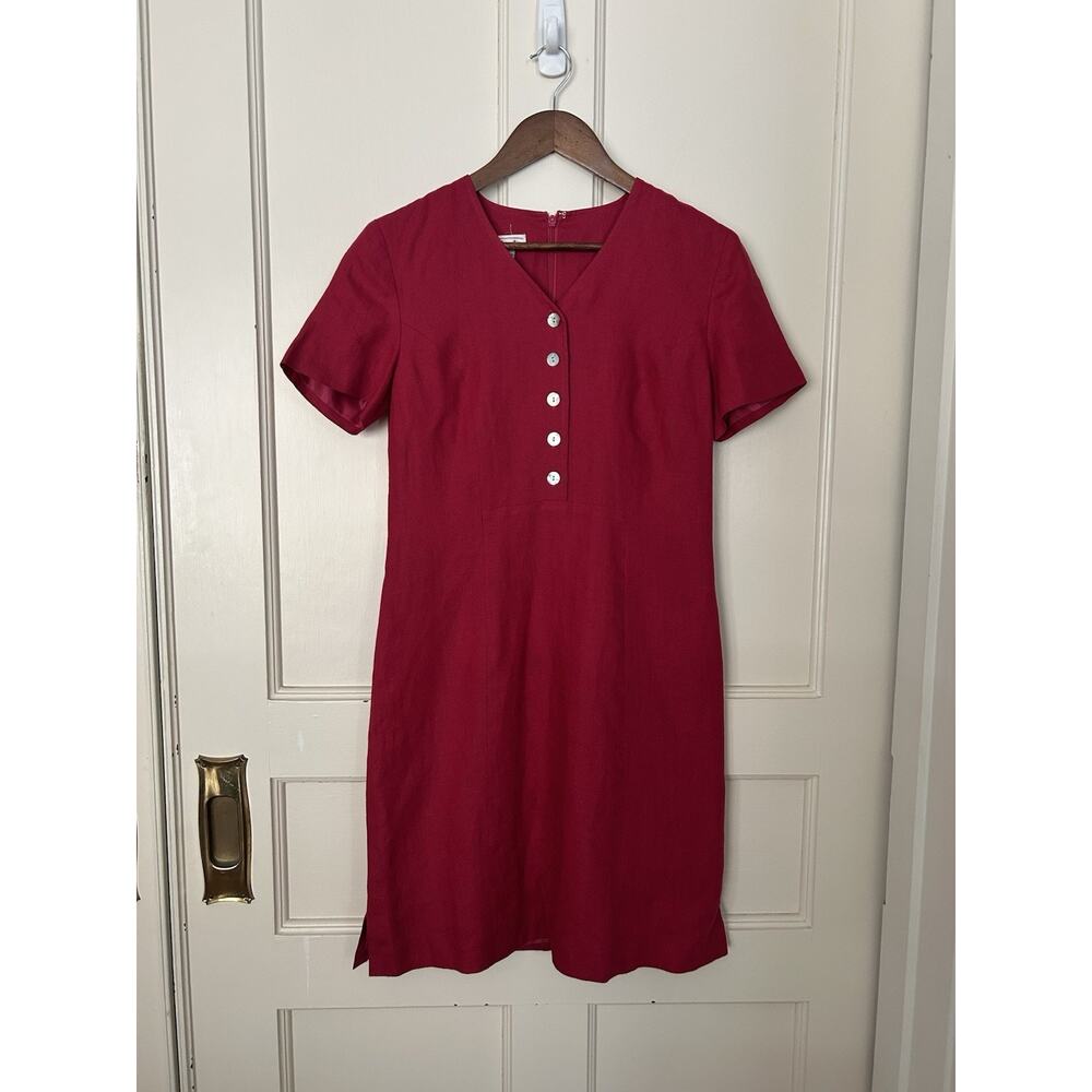 Vintage Talbots Linen Shift Dress Womens Size 4 Pink Classic Preppy Career